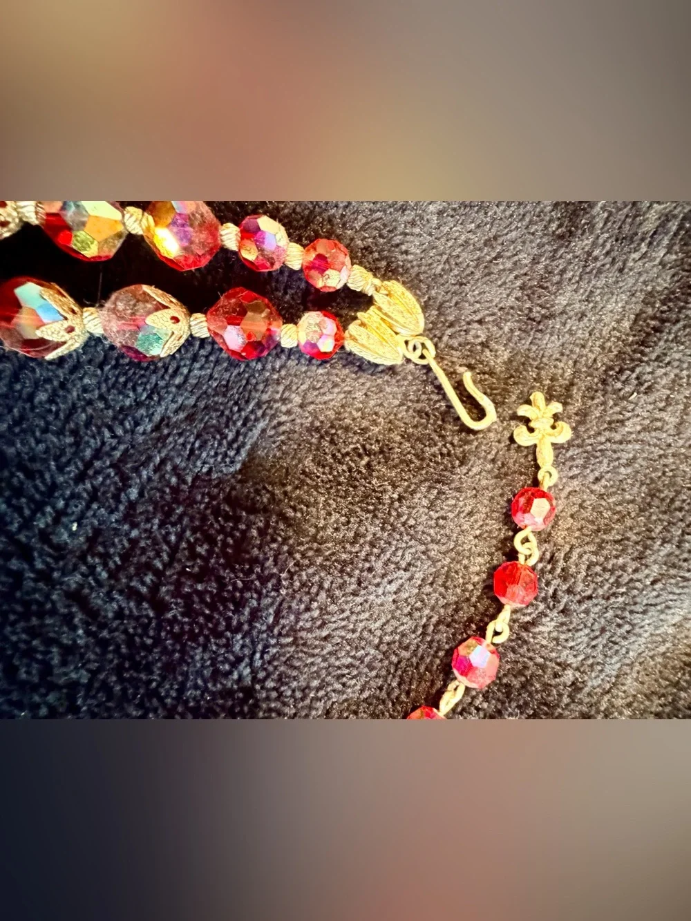Red Pom Pom Double Strand Iridescent Statement Necklace